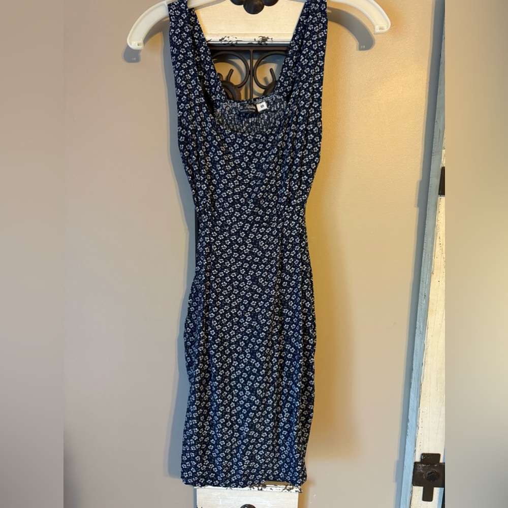Navy floral mini dress.